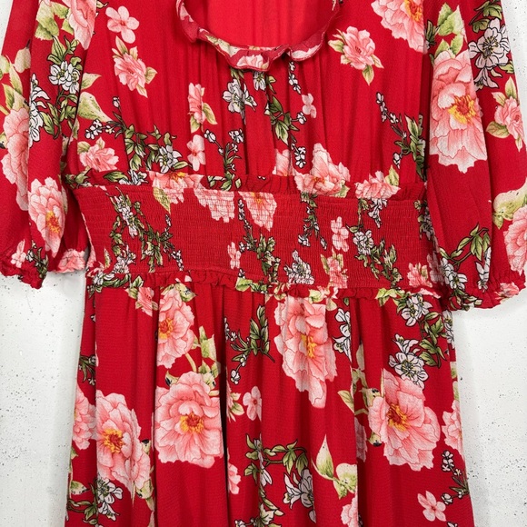 Wayward Fancies Eshakti Flora Print Ruched Half Sleeve Ruffle Trim Scoop Dress - Picture 4 of 11